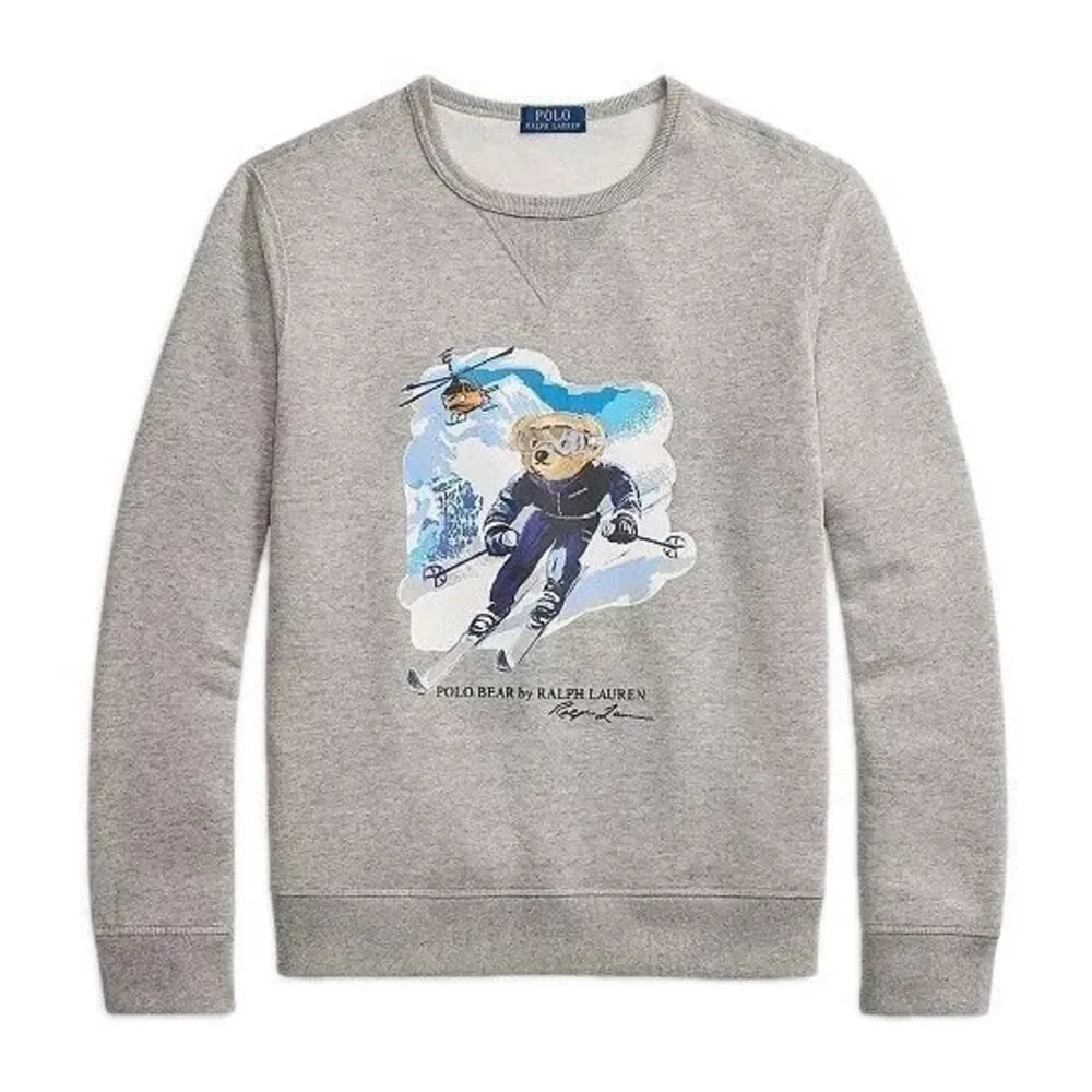 NWT Polo Ralph Lauren Ski Bear Sz Large Mens Gray Crewneck Sweatshirt Helicopter